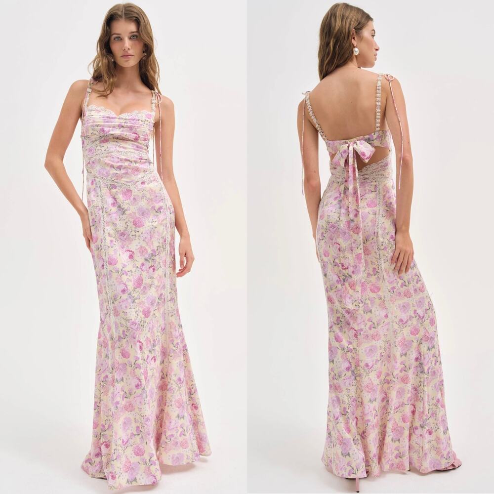 NWT For Love & Lemons Courtney Floral Maxi Dress in Yellow Size XL